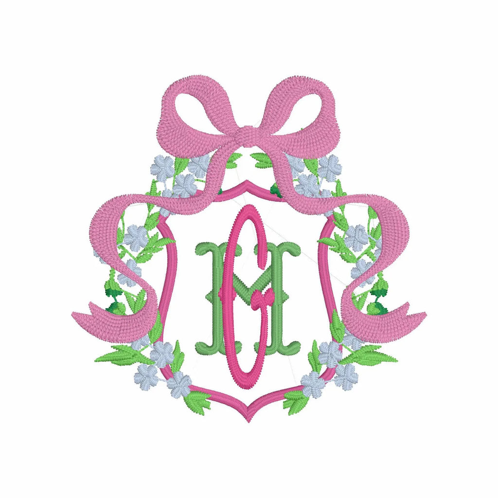 Floral Laurel Wreath Embroidery File: Coquette Bow Monogram Frame (4 inch, Multiple Formats)