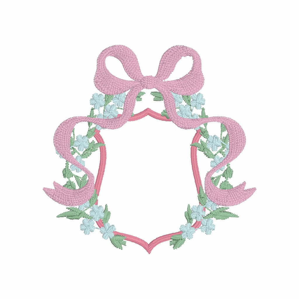 Floral Laurel Wreath Embroidery File: Coquette Bow Monogram Frame (4 inch, Multiple Formats)