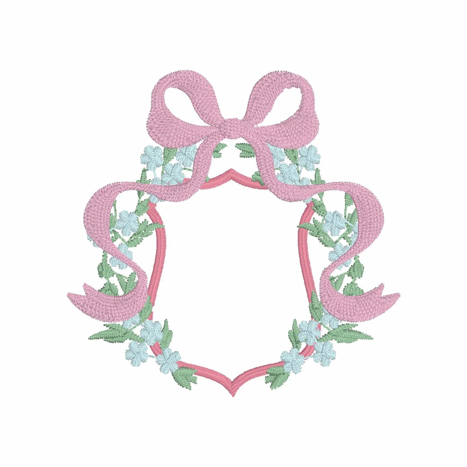 Floral Laurel Wreath Embroidery File: Coquette Bow Monogram Frame (4 inch, Multiple Formats)