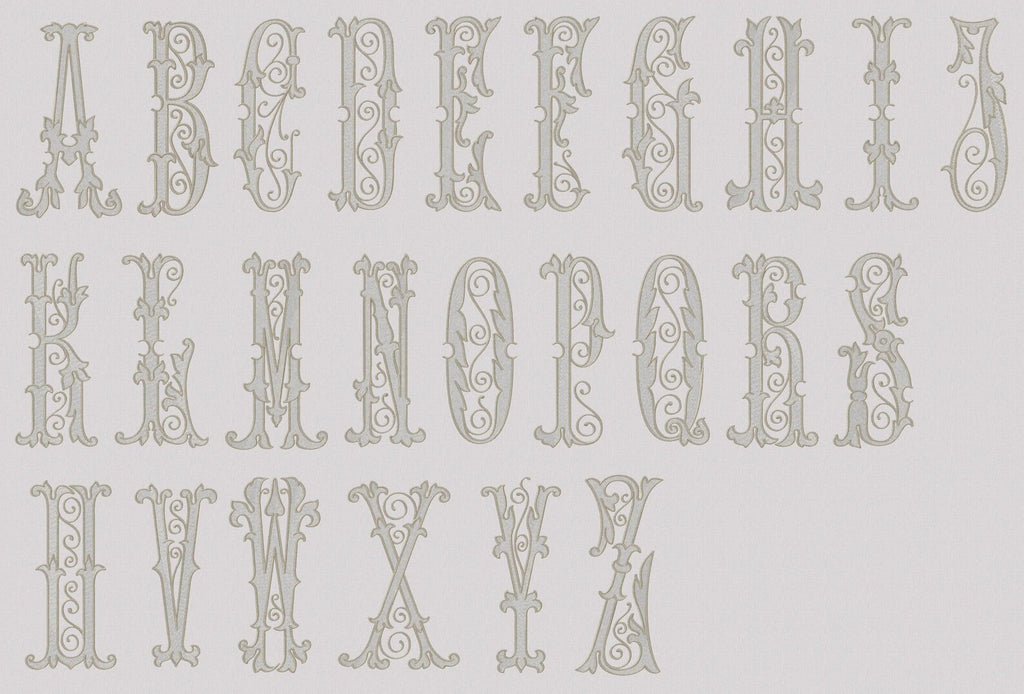 4" Antique Monogram Embroidery Font: Florence 2-Color Satin Stitch (10 File Formats)