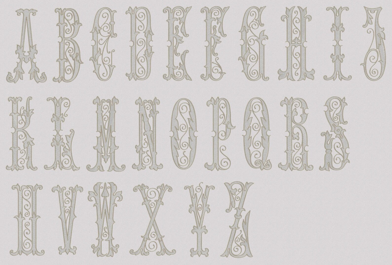 4" Antique Monogram Embroidery Font: Florence 2-Color Satin Stitch (10 File Formats)