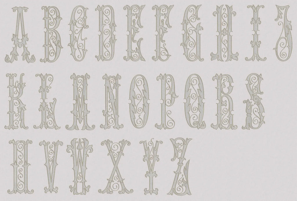 8" Florence Antique Monogram Embroidery Font, Satin and Fill Stitch (Digital Download)