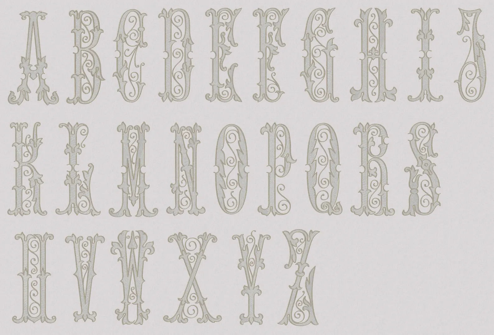 8" Florence Antique Monogram Embroidery Font, Satin and Fill Stitch (Digital Download)