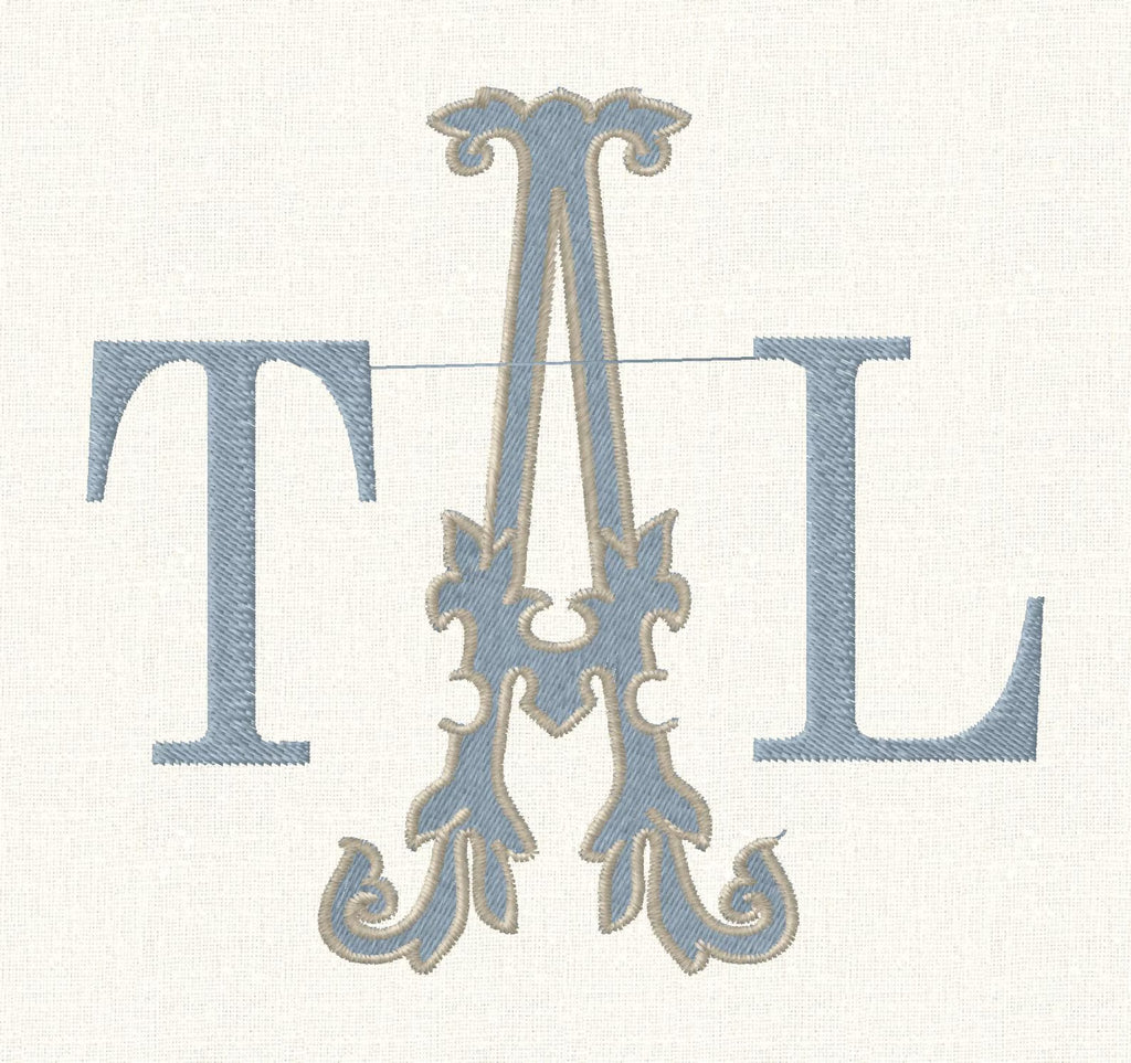 4" Antique Monogram Embroidery Font: Florence 2-Color Satin Stitch (10 File Formats)