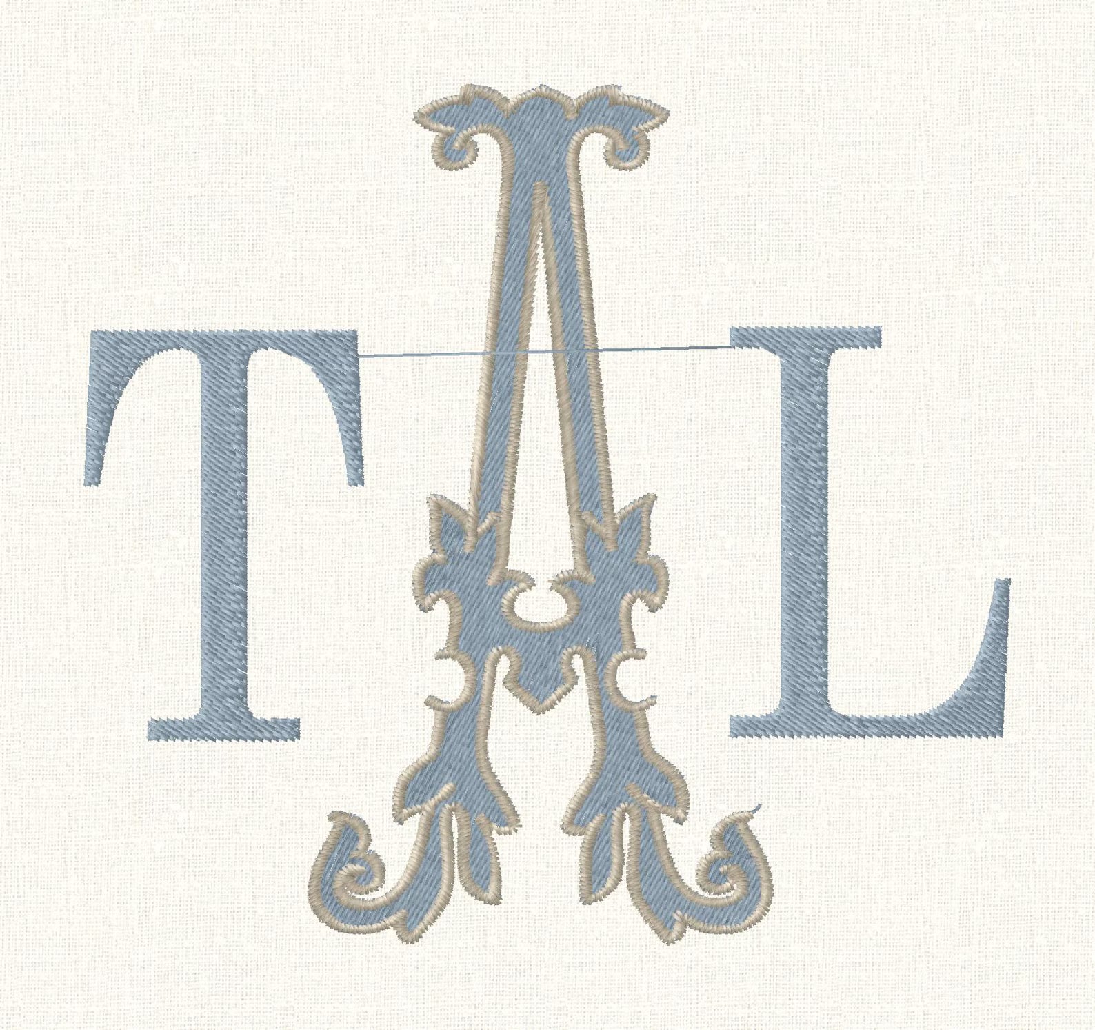 4" Antique Monogram Embroidery Font: Florence 2-Color Satin Stitch (10 File Formats)