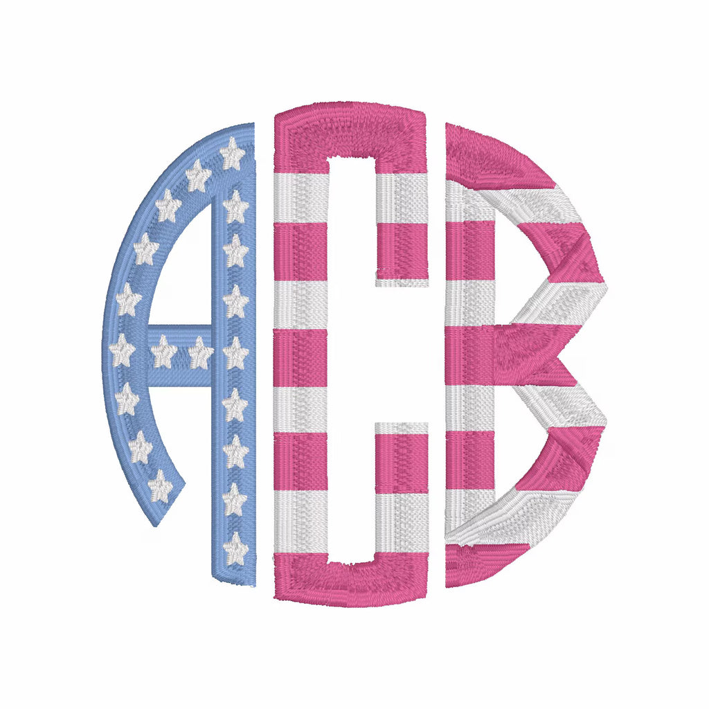 Stars and Stripes Flag Monogram Embroidery Font (.dst Format, 3 Sizes)