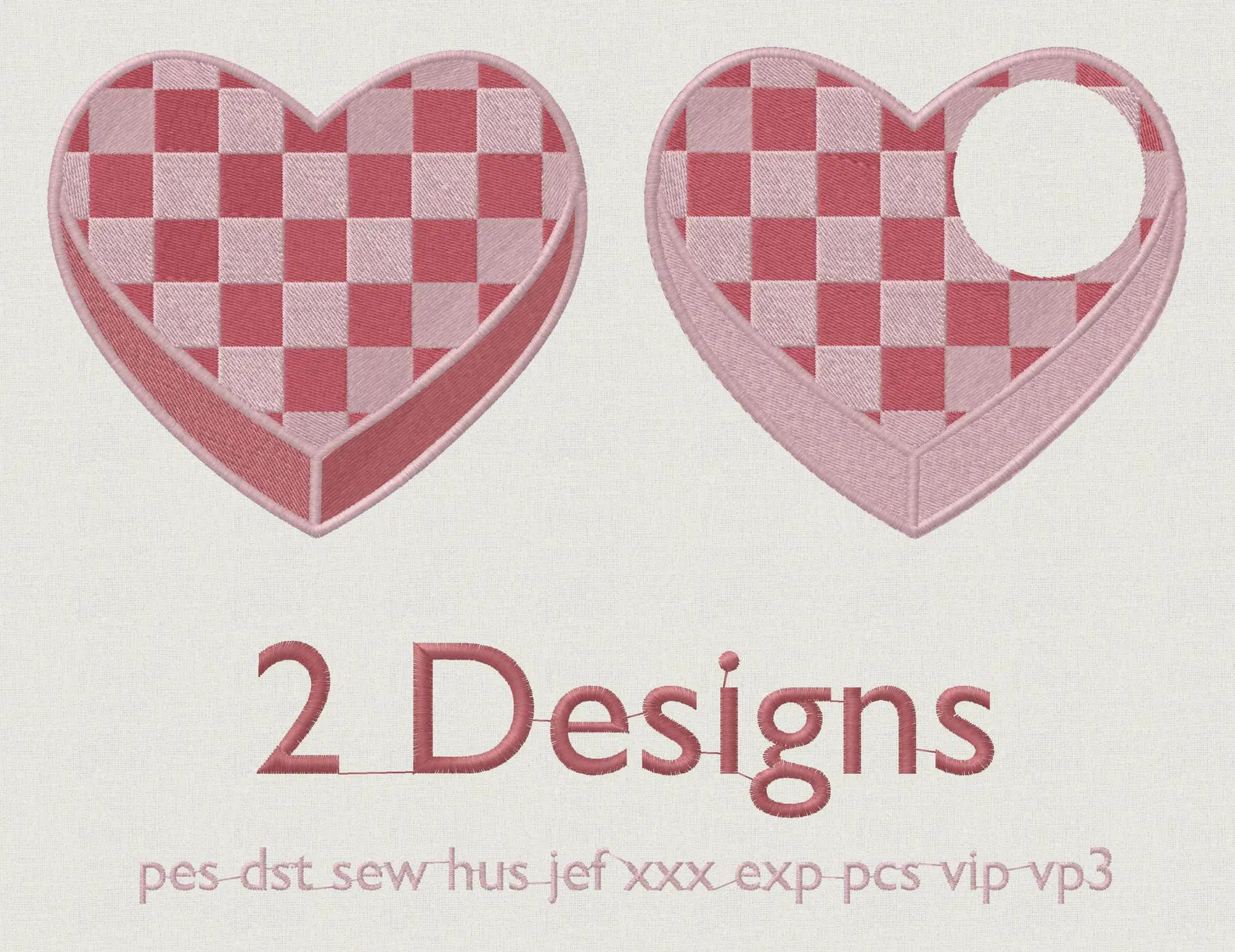 Checked Heart Embroidery Files: 2 Designs, 10 Stitch Formats