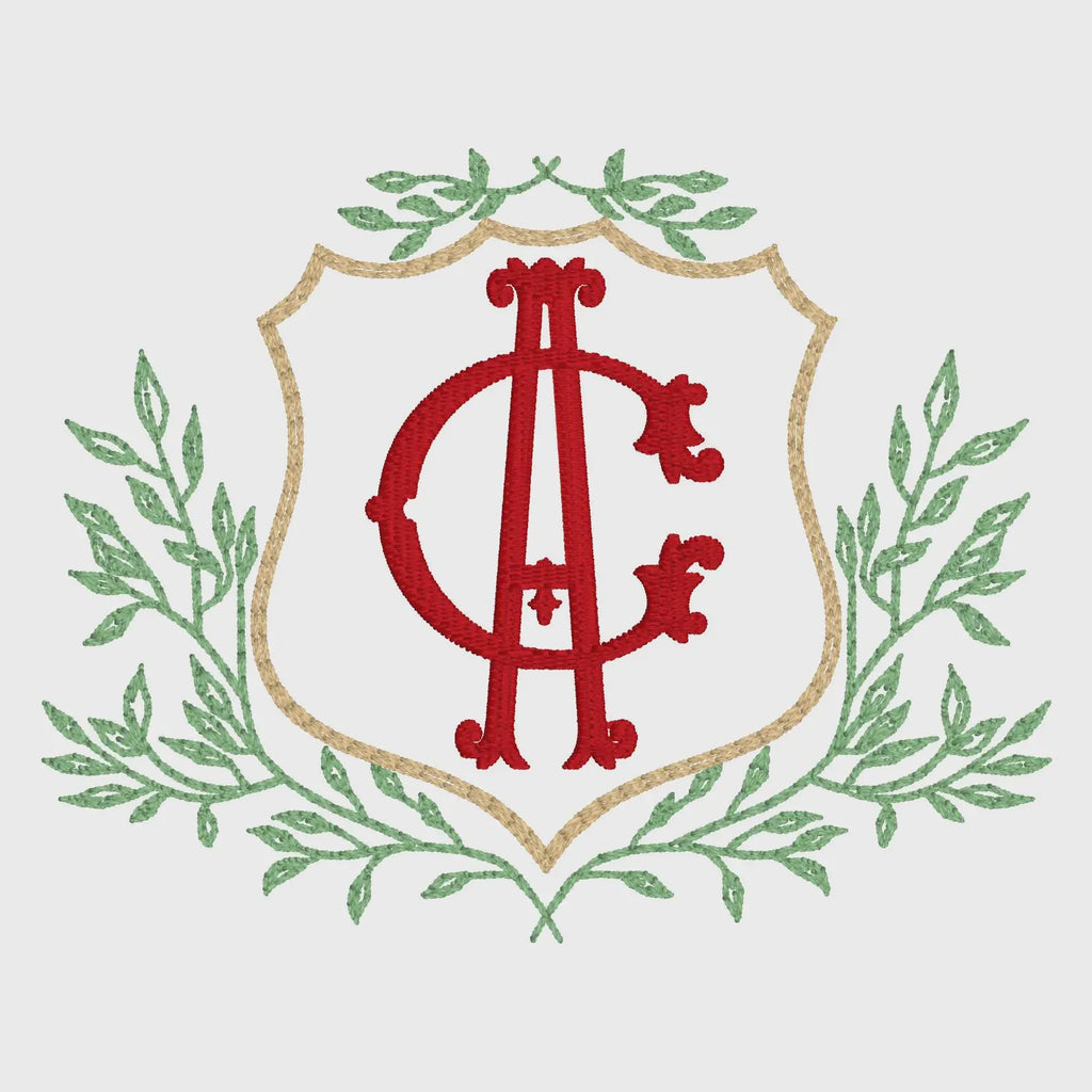 Leaves Crest Monogram Frame Embroidery Design: 4-Inch (10 Formats, Instant Download)
