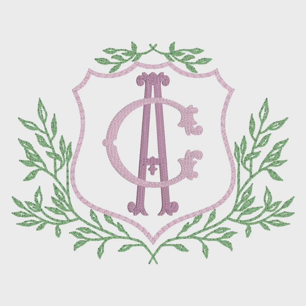 Leaves Crest Monogram Frame Embroidery Design: 4-Inch (10 Formats, Instant Download)