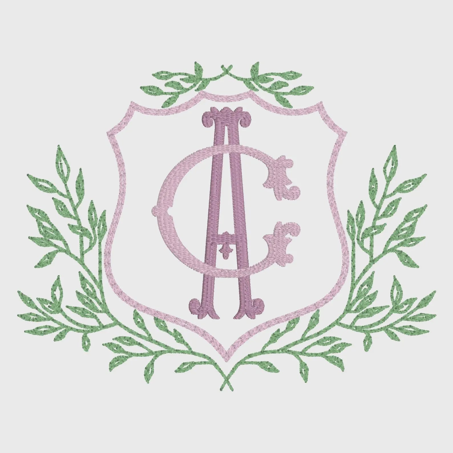 Leaves Crest Monogram Frame Embroidery Design: 4-Inch (10 Formats, Instant Download)