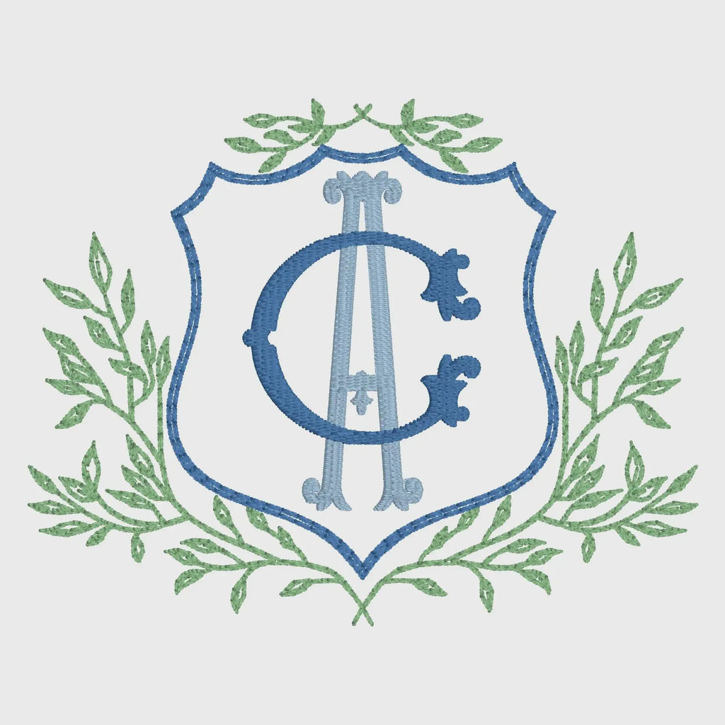 Leaves Crest Monogram Frame Embroidery Design: 4-Inch (10 Formats, Instant Download)