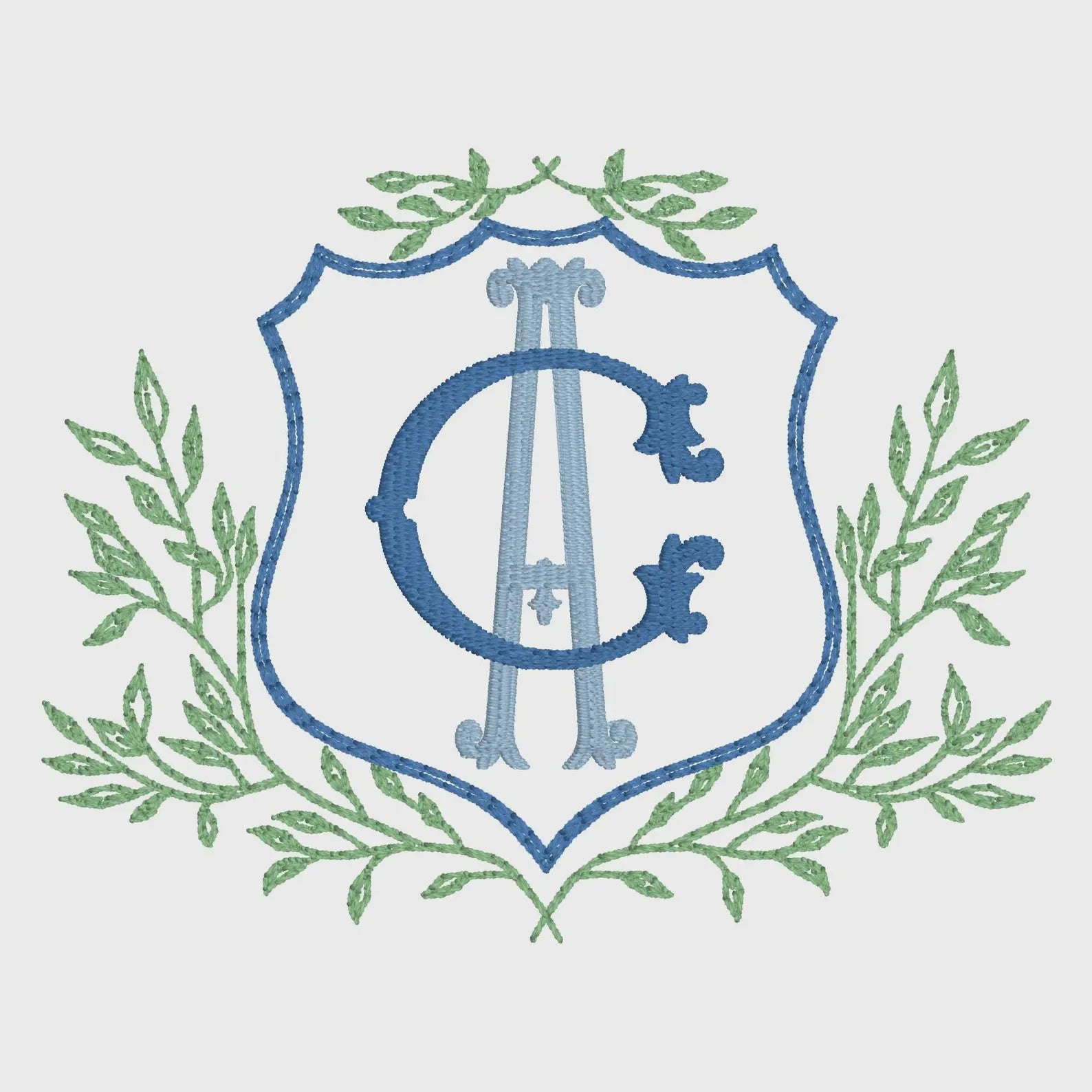 Leaves Crest Monogram Frame Embroidery Design: 4-Inch (10 Formats, Instant Download)