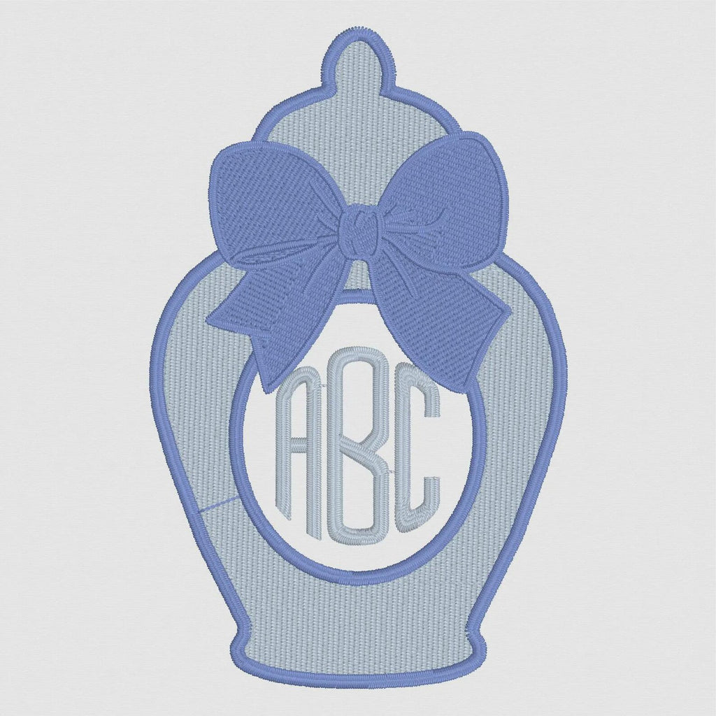 Ginger Jar Monogram Frame Embroidery Design: 3 Sizes, 10 Stitch Formats