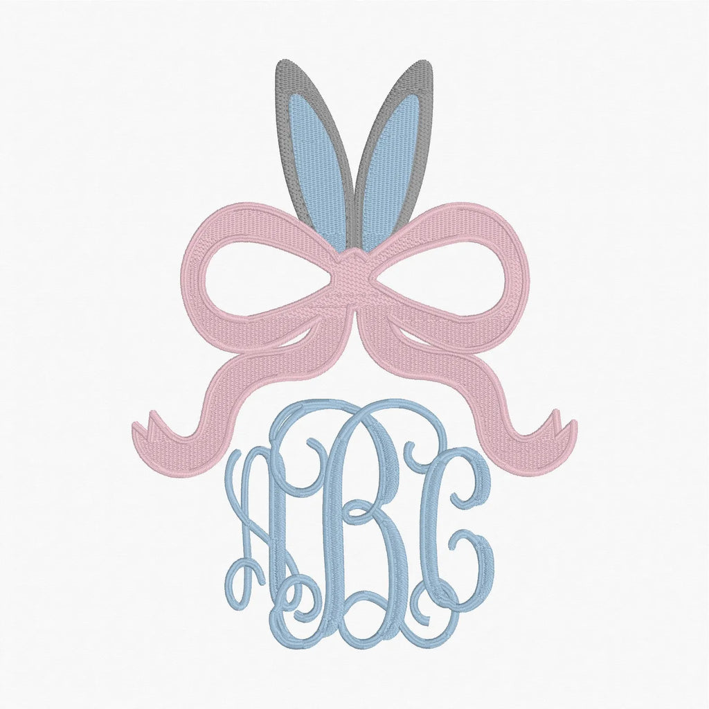 Easter Bunny Bow Embroidery File: Monogram Topper, Side Slit Bow (Digital Download)
