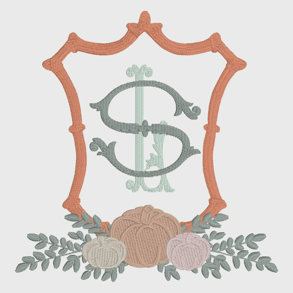 Fall Pumpkin Bamboo Crest Monogram Frame Embroidery Design 10 Sew Formats Instant Downloads