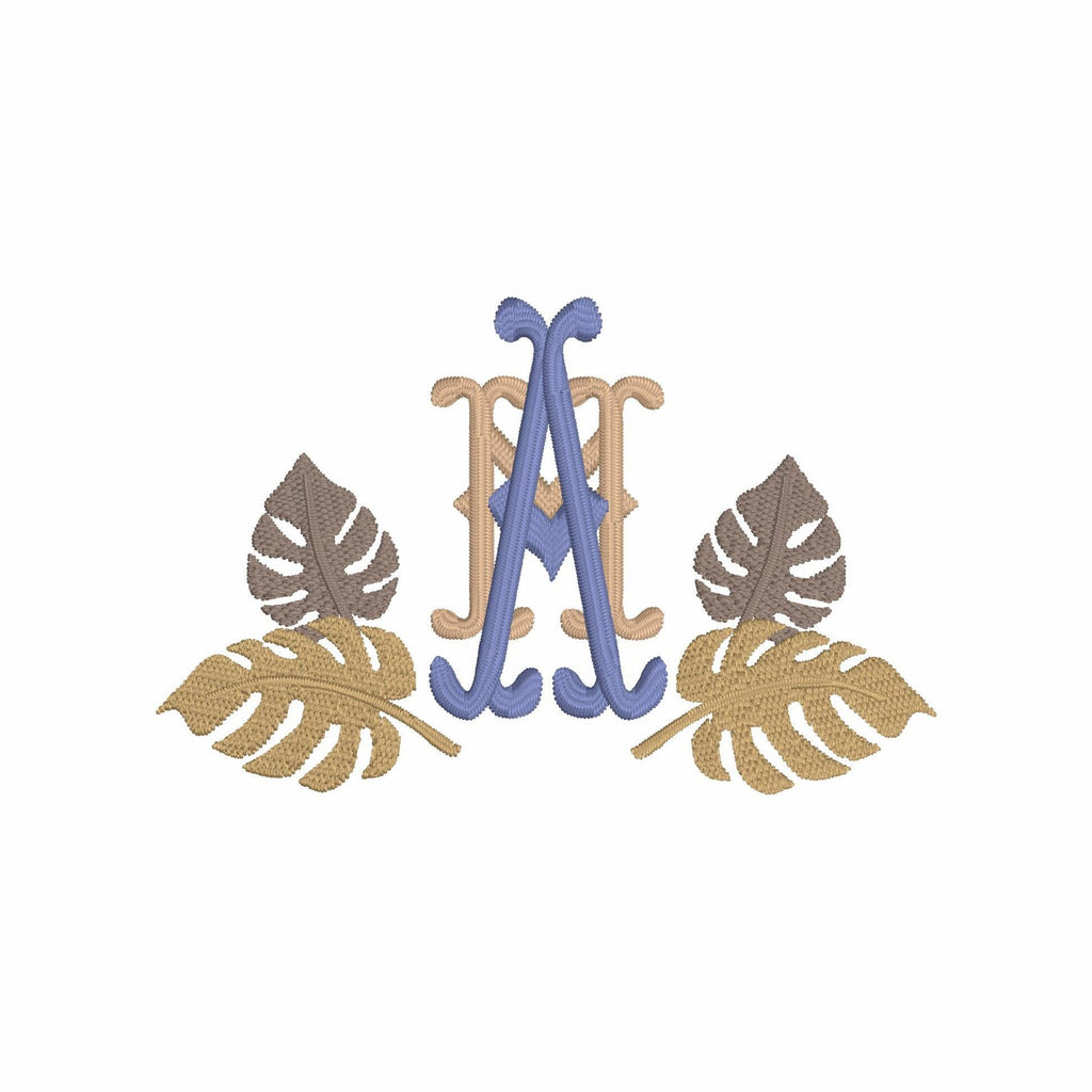 Bamboo Palm Leaves Monogram Frame Embroidery Design (Digital Download)