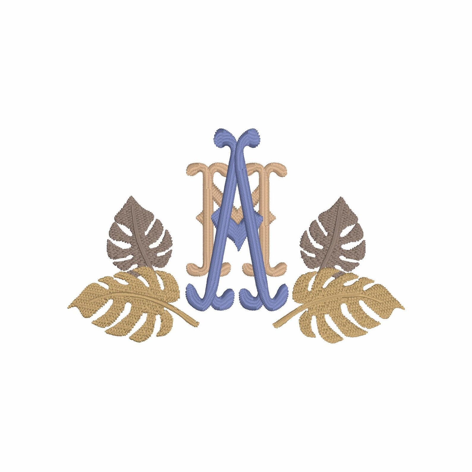 Bamboo Palm Leaves Monogram Frame Embroidery Design (Digital Download)