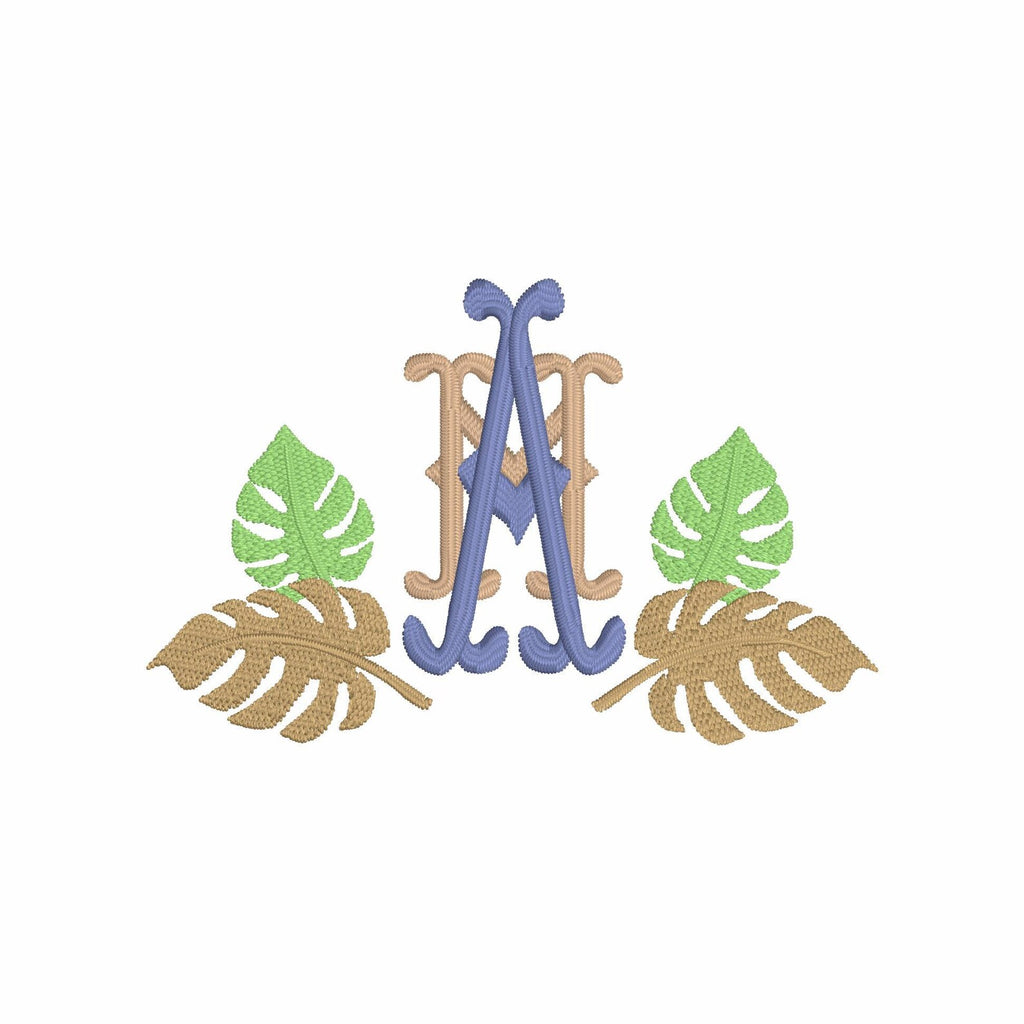 Bamboo Palm Leaves Monogram Frame Embroidery Design (Digital Download)