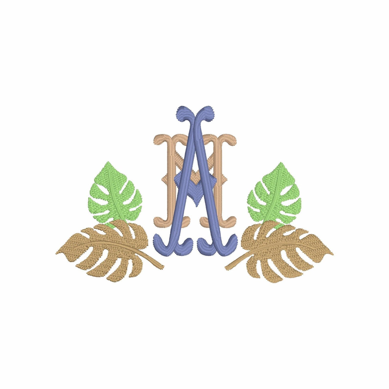 Bamboo Palm Leaves Monogram Frame Embroidery Design (Digital Download)