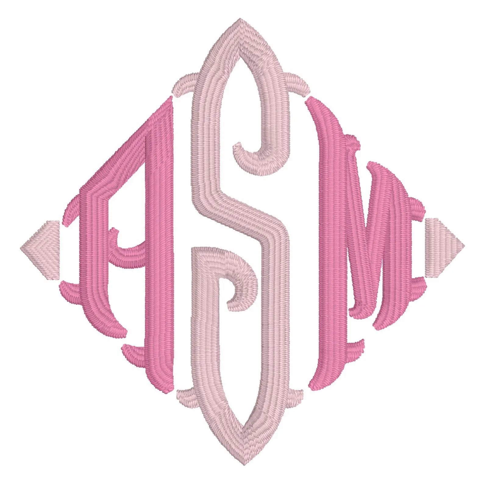 Fishtail Diamond Embroidery Font File: Editable Sizing (9 File Types)