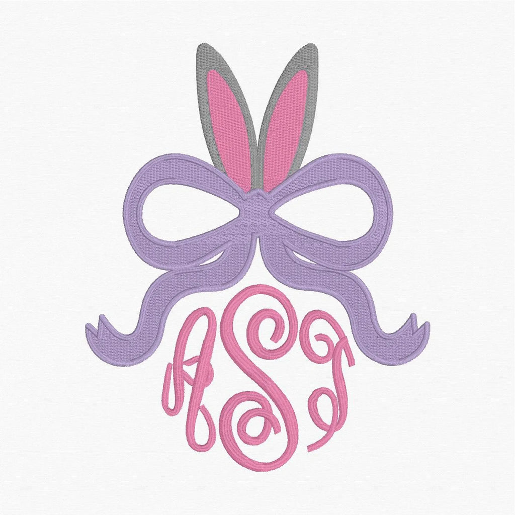 Easter Bunny Bow Embroidery File: Monogram Topper, Side Slit Bow (Digital Download)