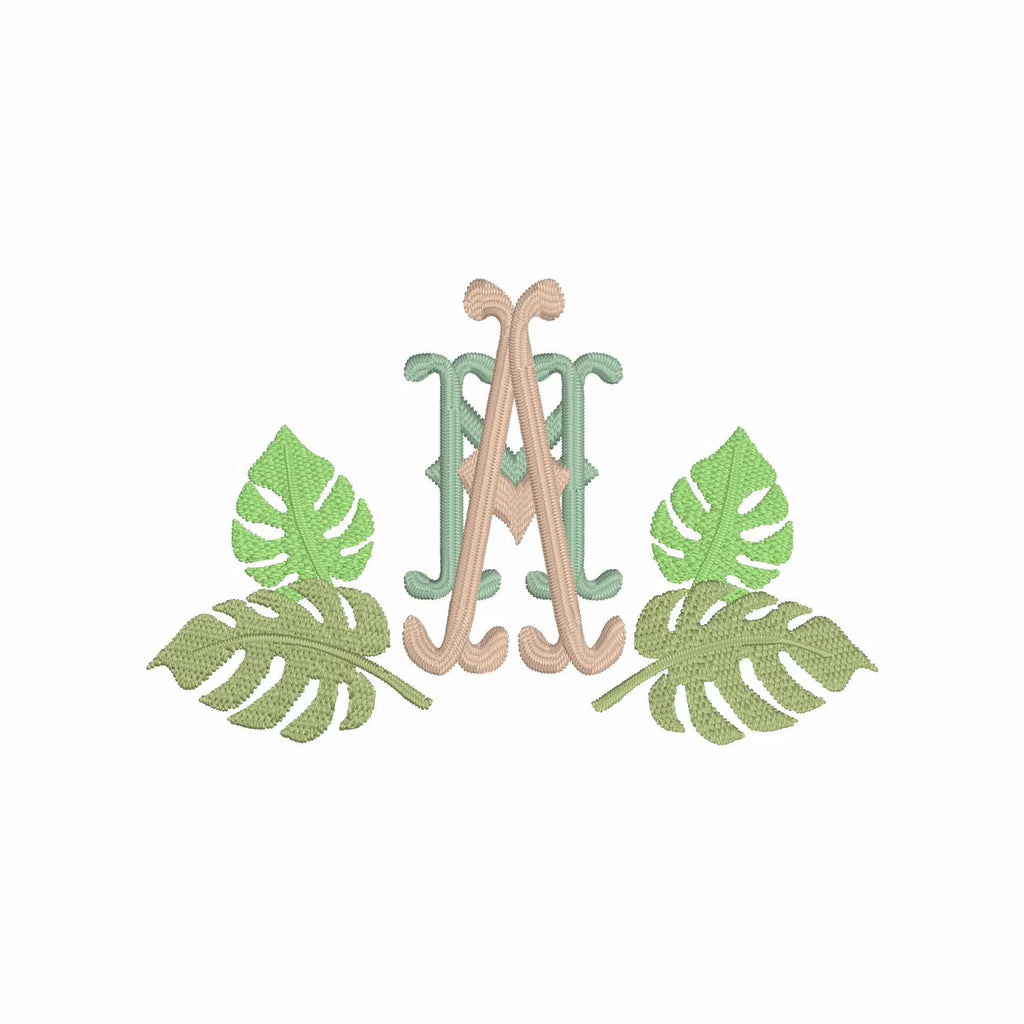 Bamboo Palm Leaves Monogram Frame Embroidery Design (Digital Download)