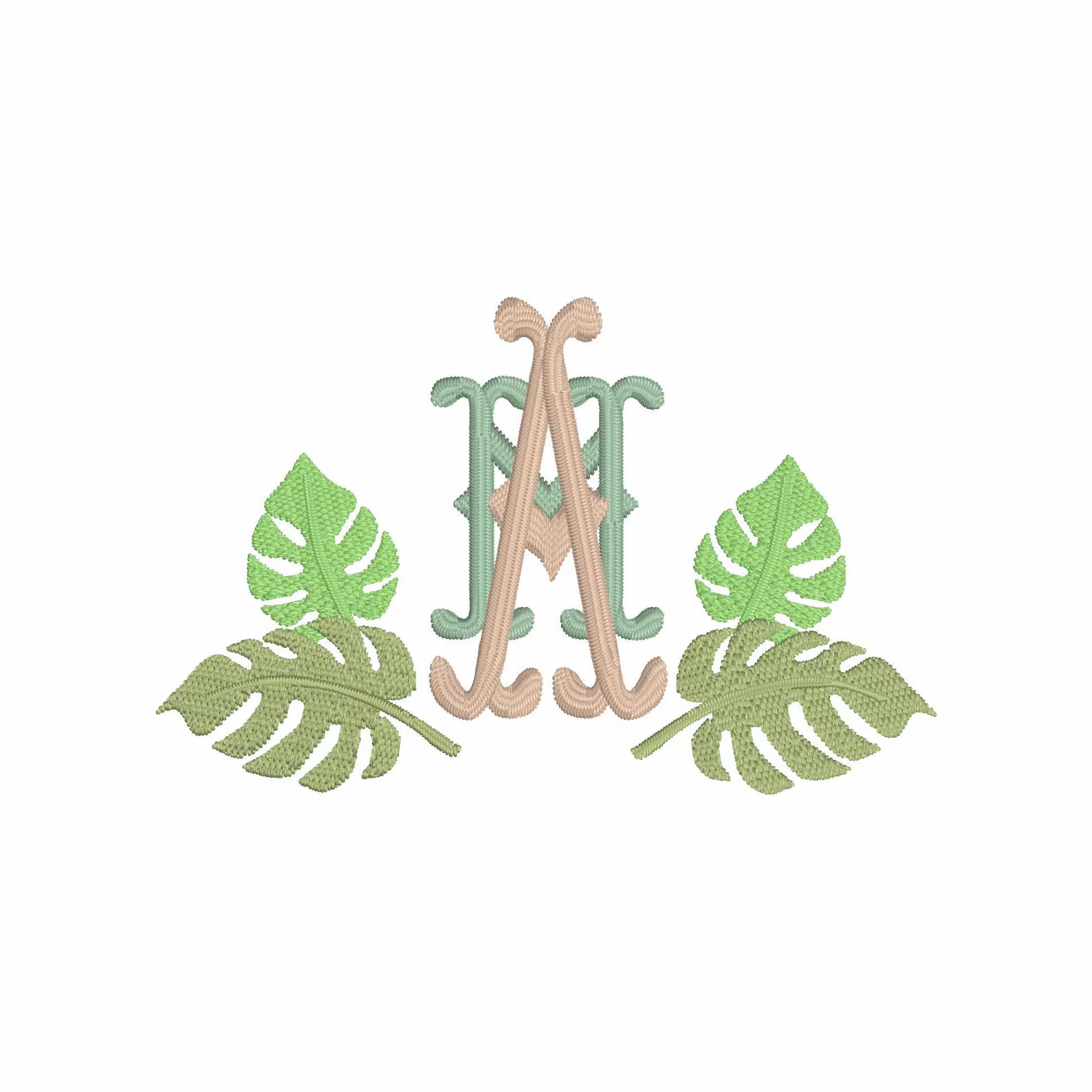 Bamboo Palm Leaves Monogram Frame Embroidery Design (Digital Download)
