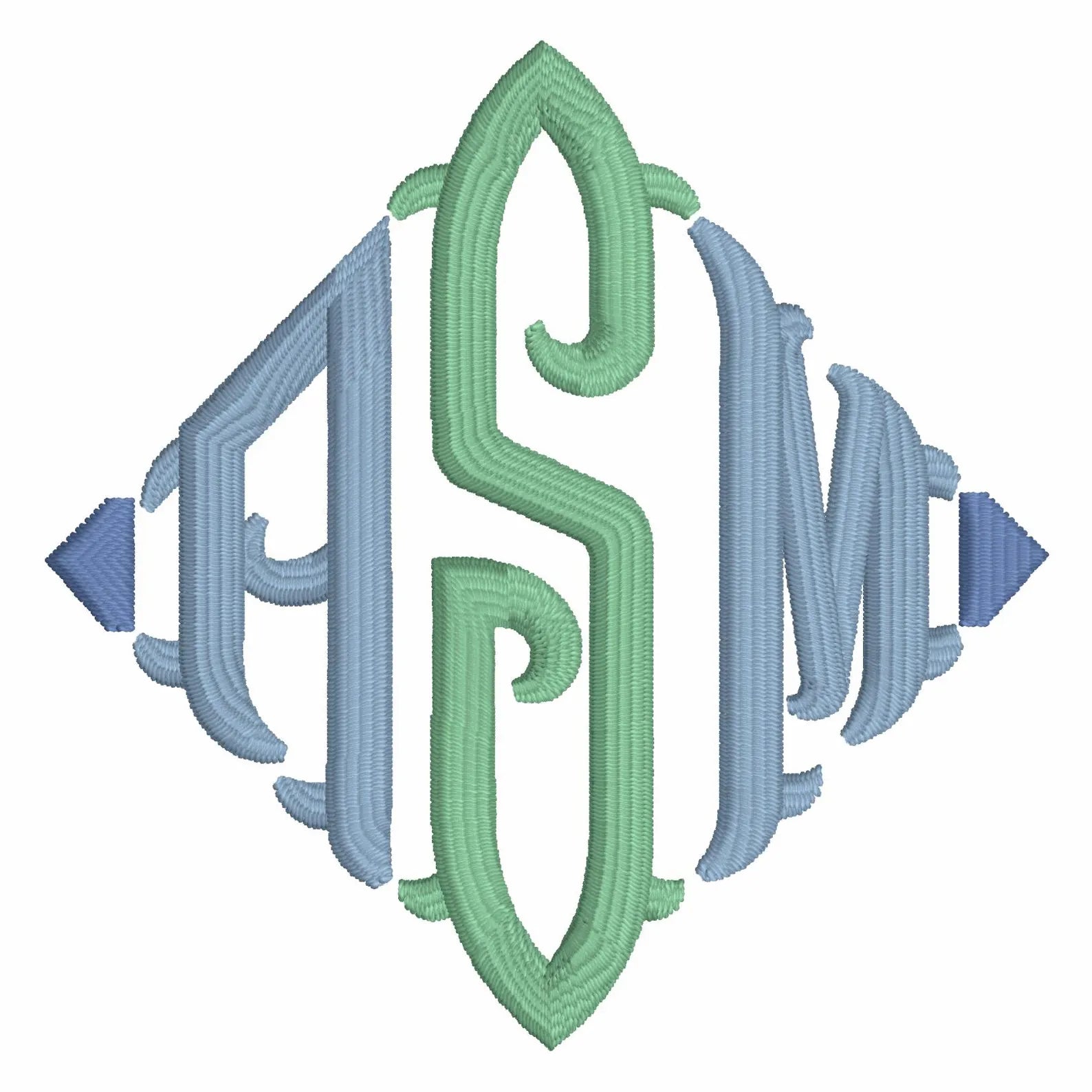 Fishtail Diamond Embroidery Font File: Editable Sizing (9 File Types)