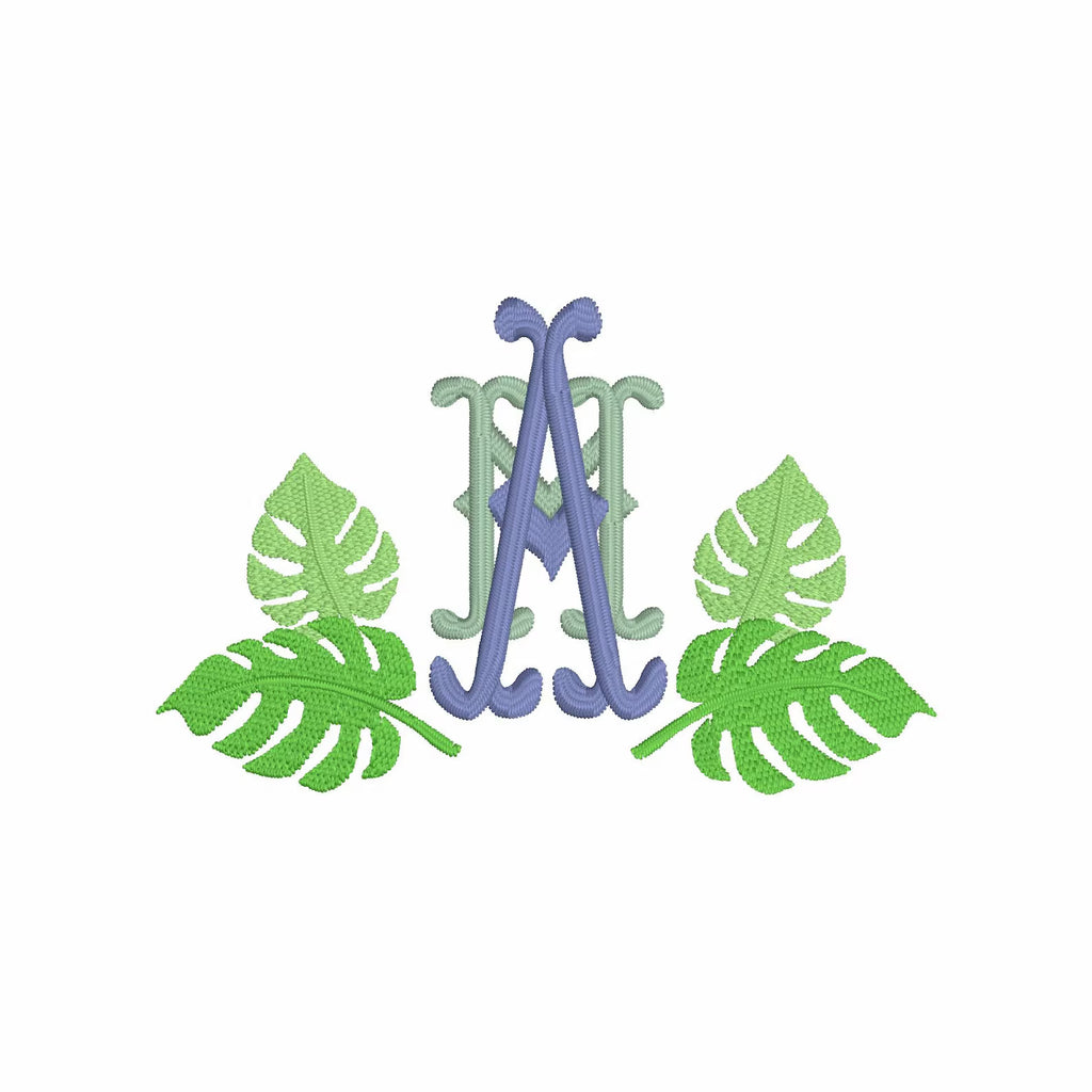 Bamboo Palm Leaves Monogram Frame Embroidery Design (Digital Download)
