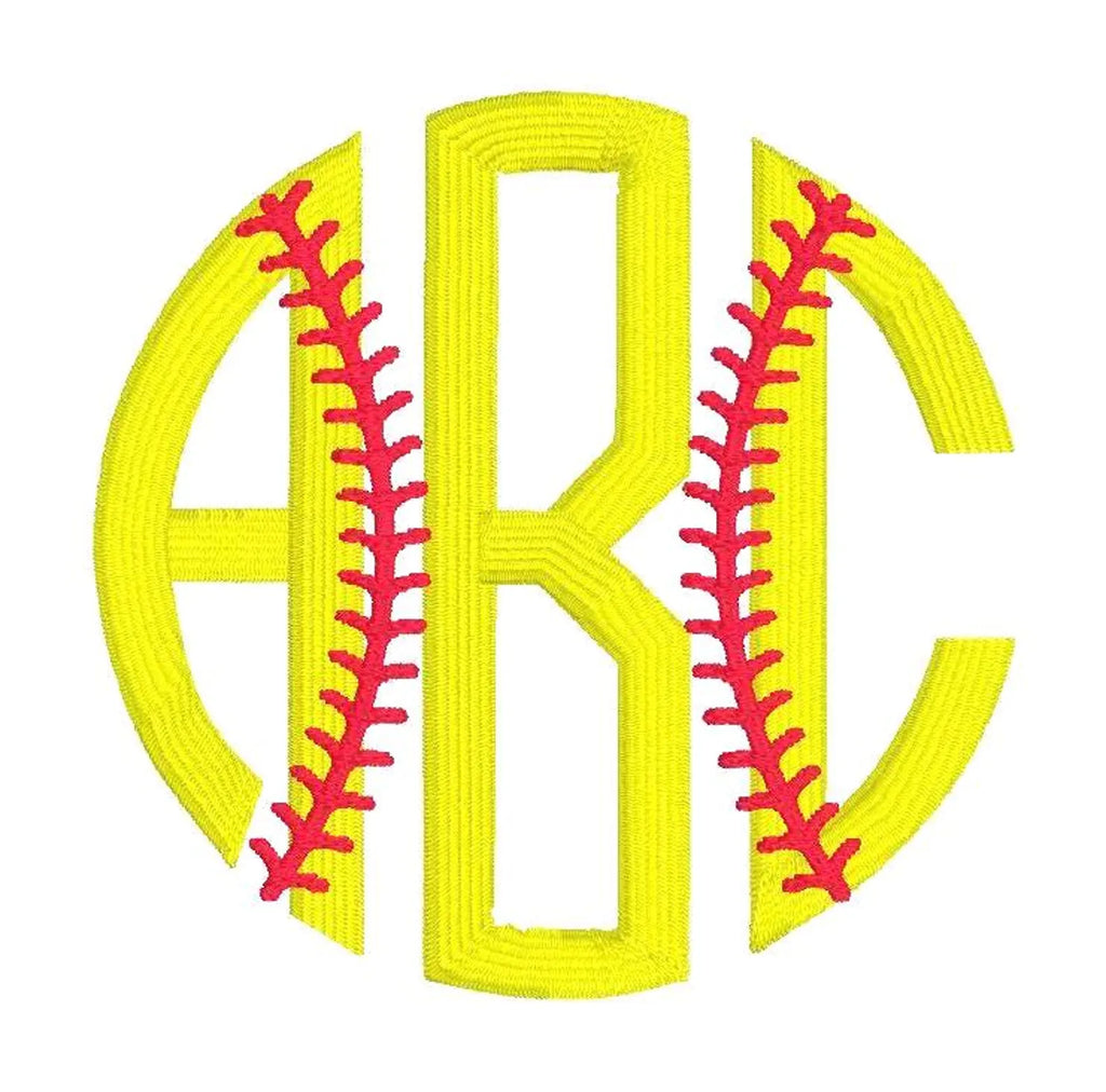 Softball Monogram Embroidery File: Baseball Stitches + .bx Circle Font (Digital Download)