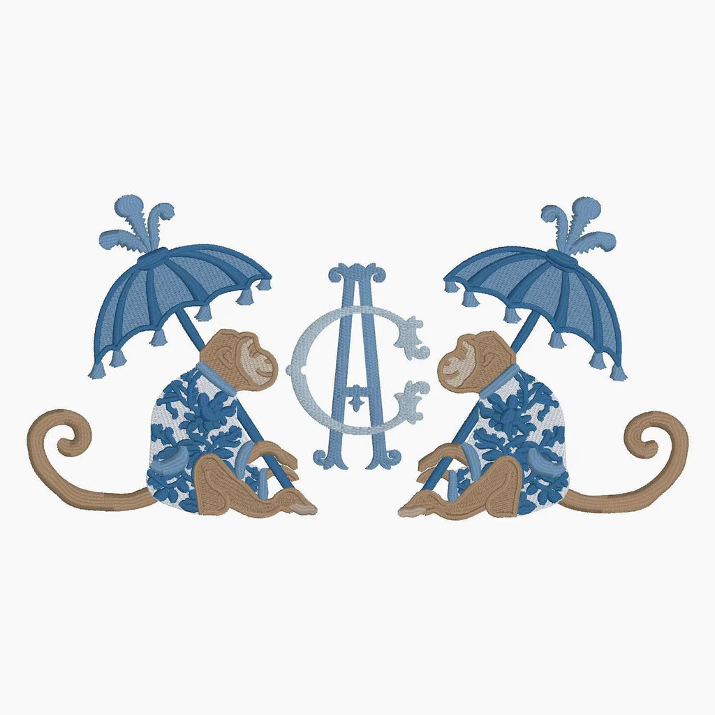 Chinoiserie Monkey Embroidery Design: Parasol Umbrella (9 Formats - Instant Download)
