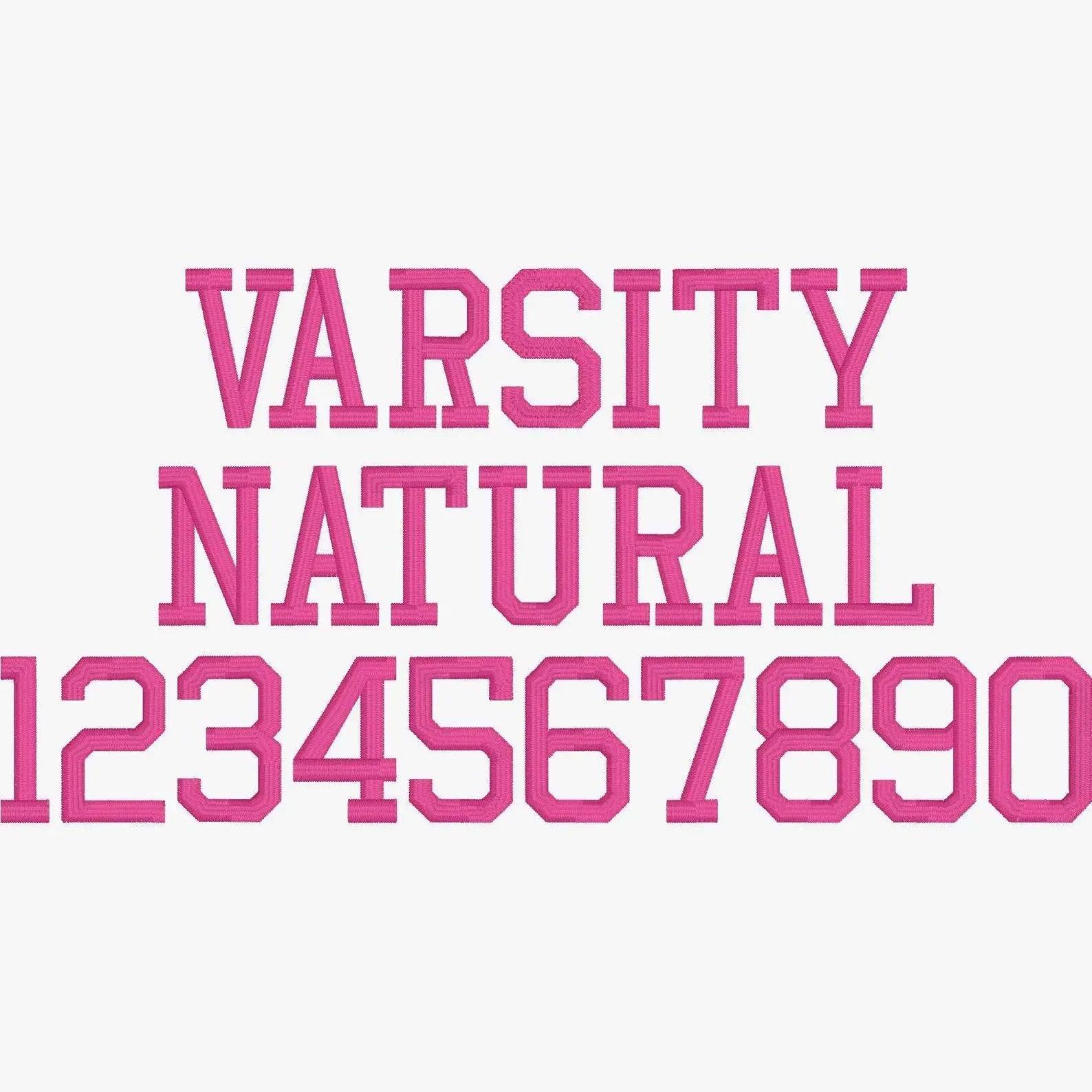 Varsity Block Embroidery Font: Letters, Numbers, Symbols (.bx + 9 Stitch Formats, 1-6 inch)