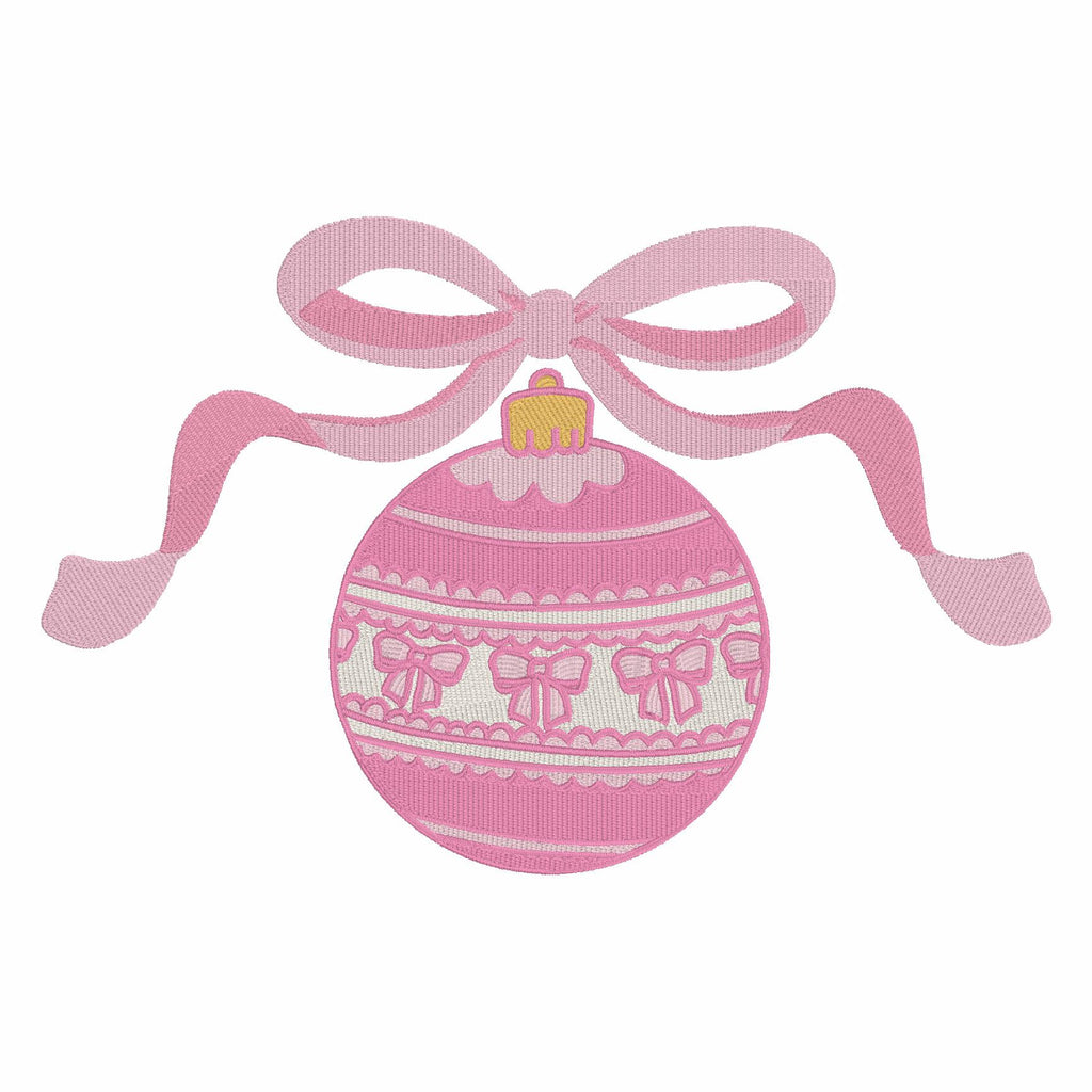 Grandmillennial Bow Christmas Ornament Embroidery Design: 4 & 8 inch (10 Formats)