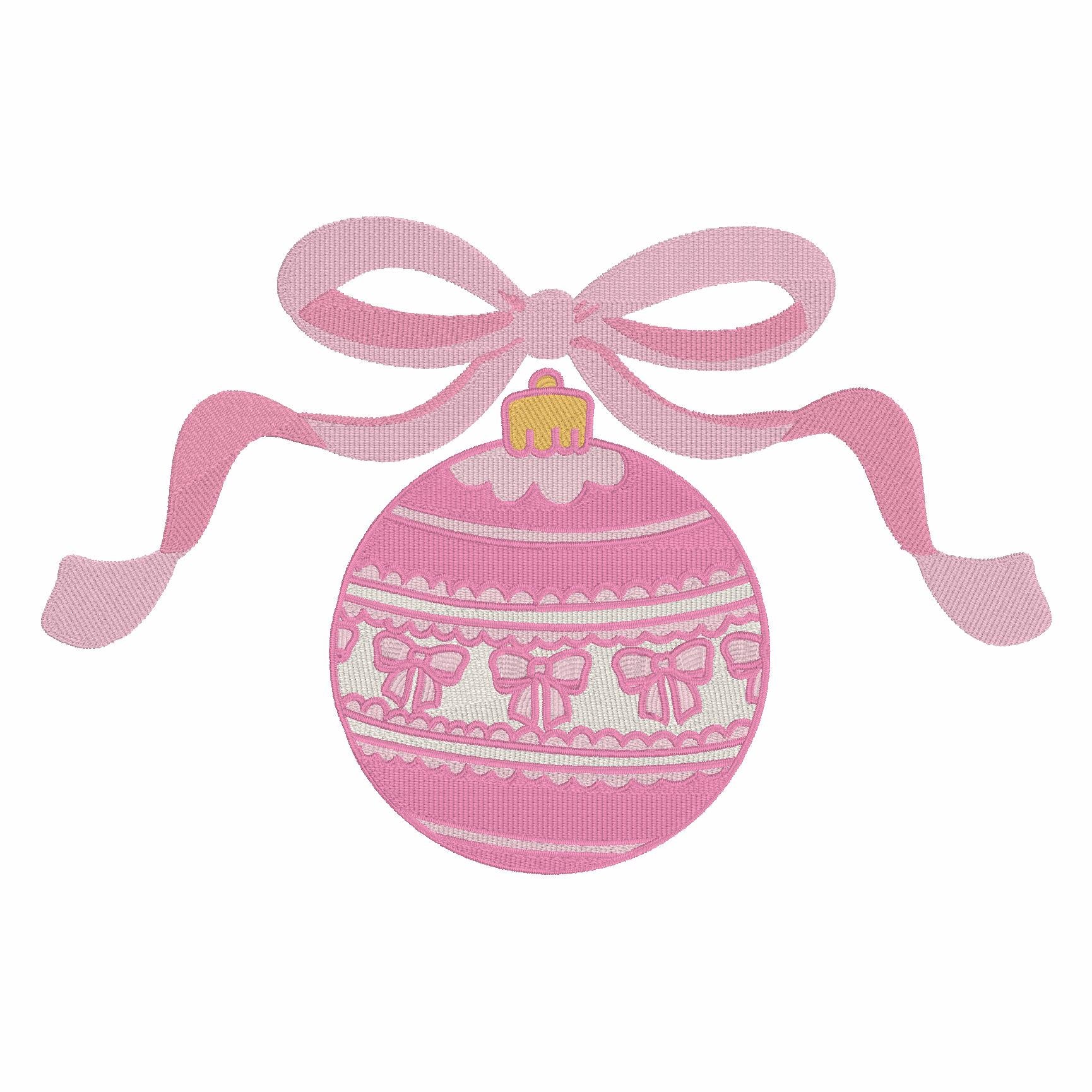 Grandmillennial Bow Christmas Ornament Embroidery Design: 4 & 8 inch (10 Formats)