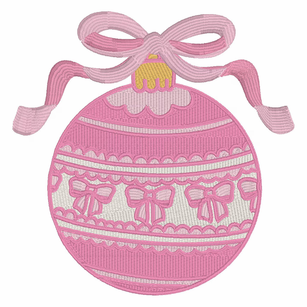 Grandmillennial Bow Christmas Ornament Embroidery Design: 4 & 8 inch (10 Formats)