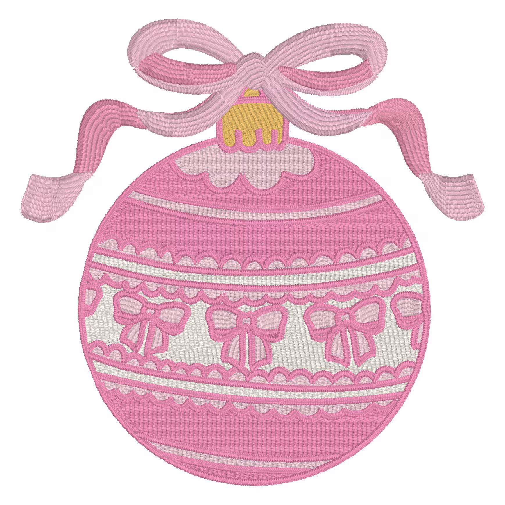 Grandmillennial Bow Christmas Ornament Embroidery Design: 4 & 8 inch (10 Formats)