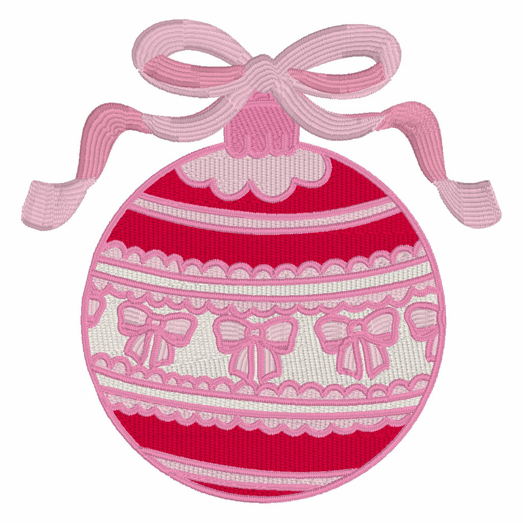 Grandmillennial Bow Christmas Ornament Embroidery Design: 4 & 8 inch (10 Formats)