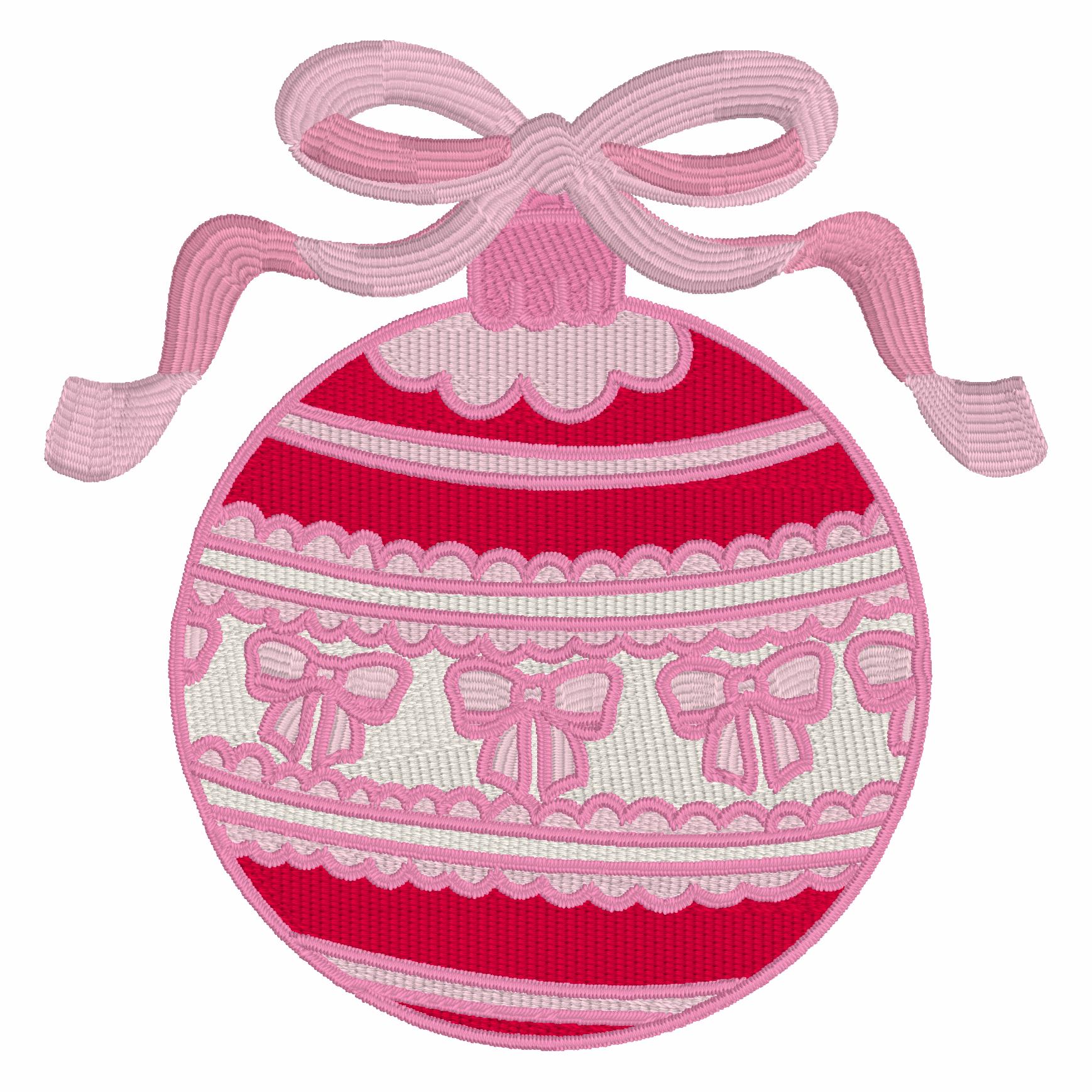 Grandmillennial Bow Christmas Ornament Embroidery Design: 4 & 8 inch (10 Formats)