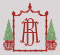 Large Chinoiserie Christmas Topiary Crest Embroidery Design: Bamboo Monogram Frame (9 Formats)