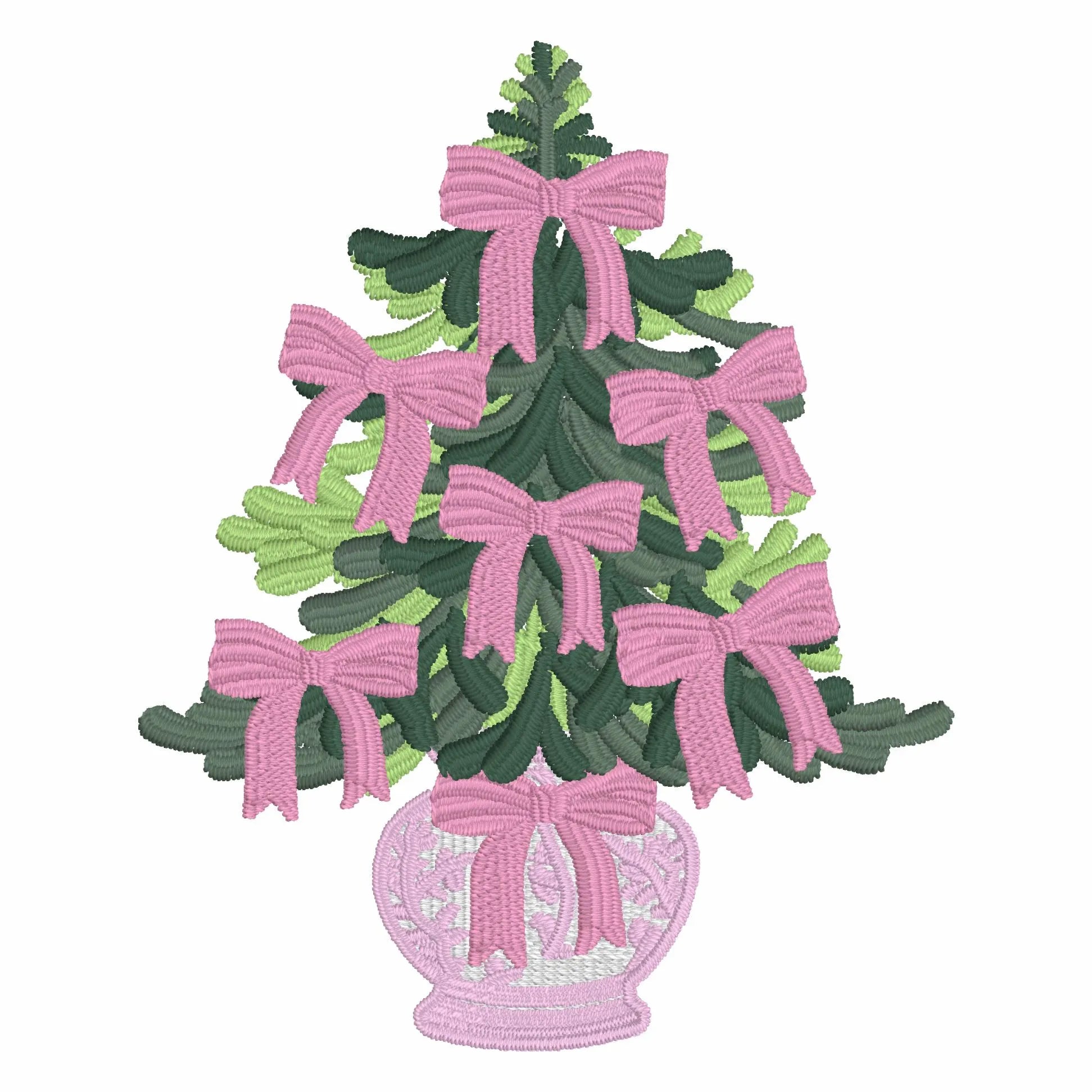 Chinoiserie Bow Christmas Tree Embroidery Design: Grandmillennial Stitch Files, Instant Download, 10 Formats