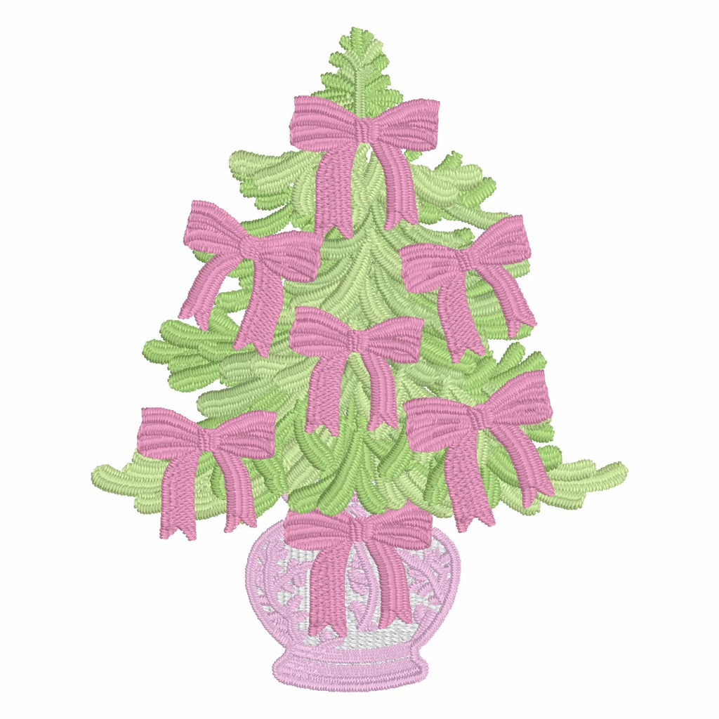 Chinoiserie Bow Christmas Tree Embroidery Design: Grandmillennial Stitch Files, Instant Download, 10 Formats