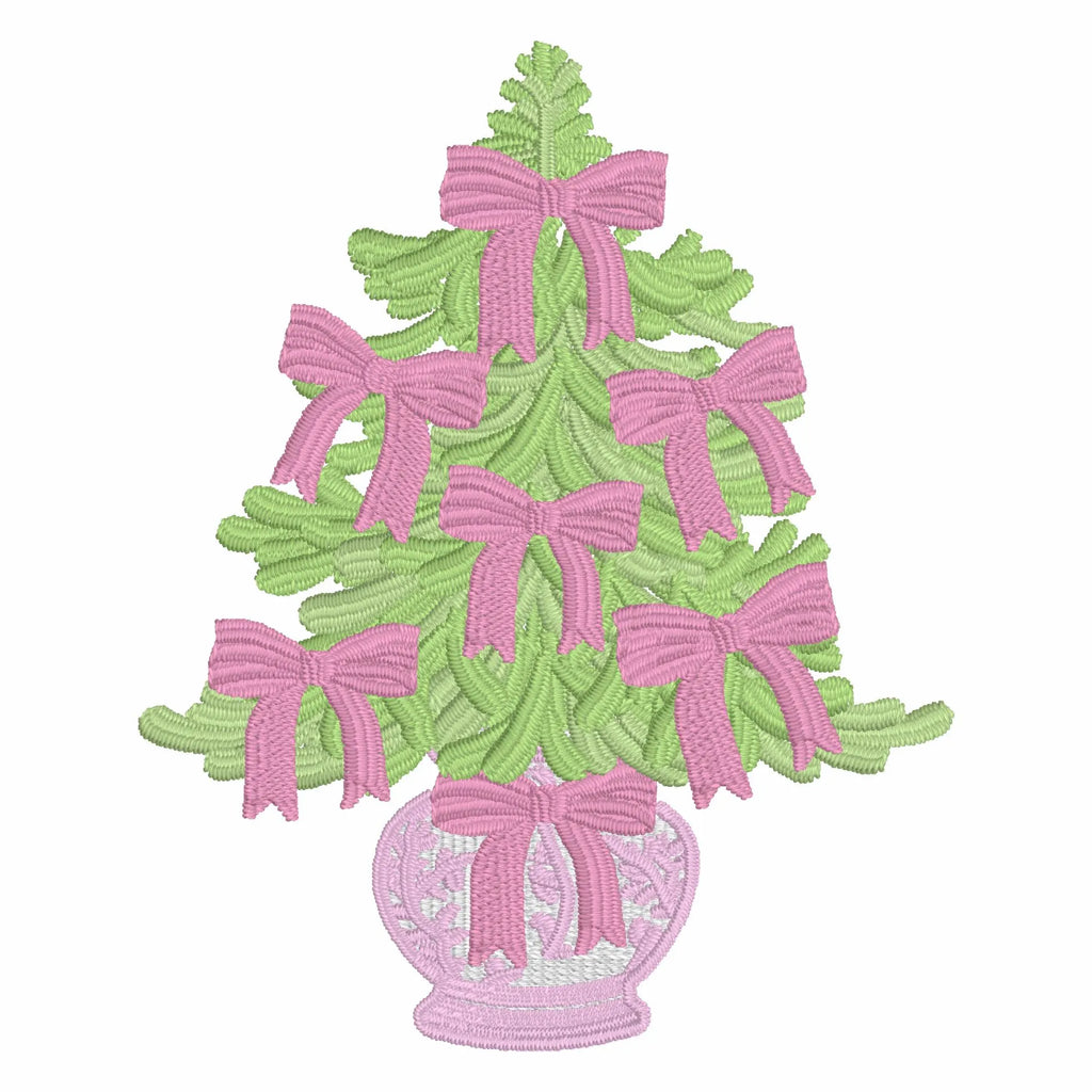 Chinoiserie Bow Christmas Tree Embroidery Design: Grandmillennial Stitch Files, Instant Download, 10 Formats