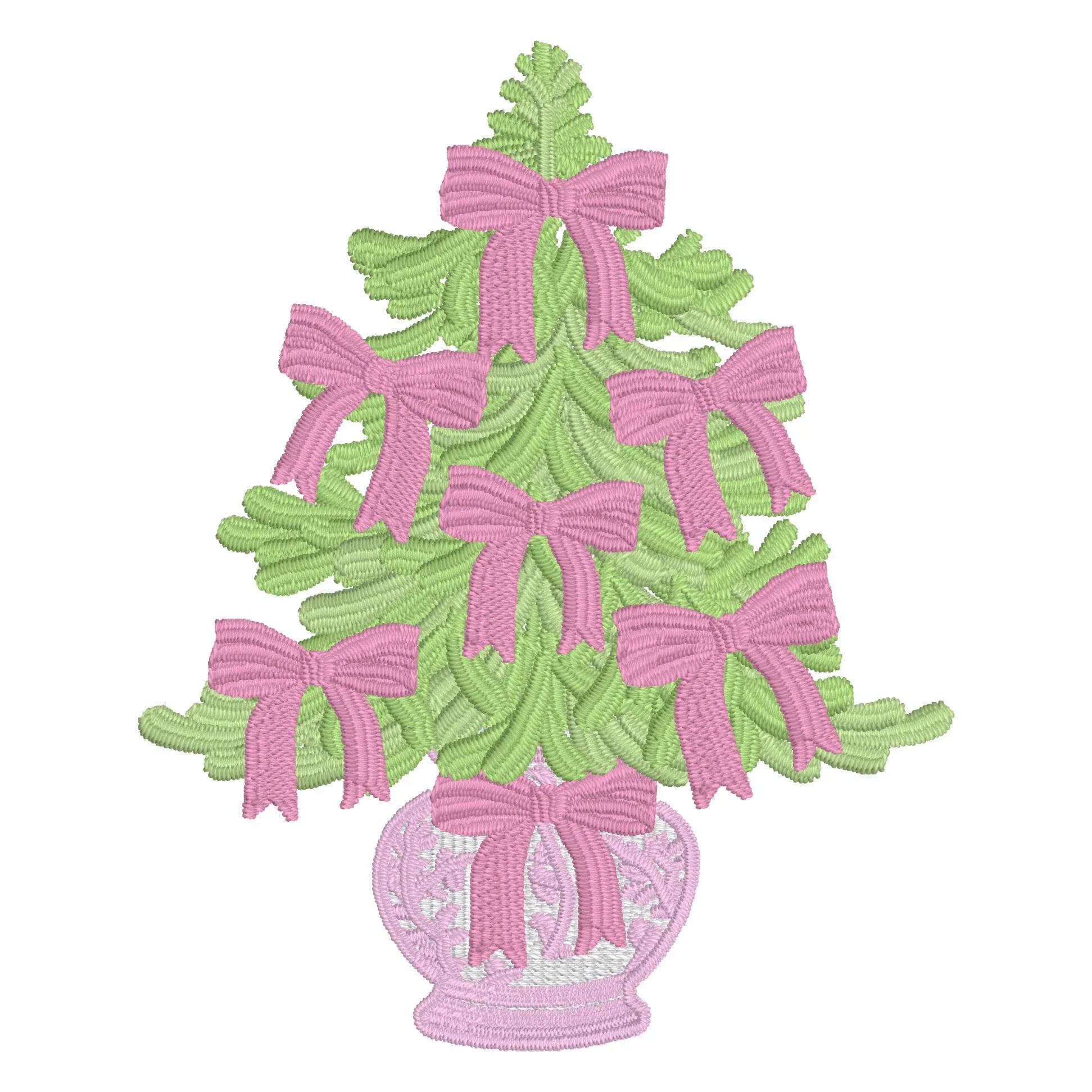 Chinoiserie Bow Christmas Tree Embroidery Design: Grandmillennial Stitch Files, Instant Download, 10 Formats