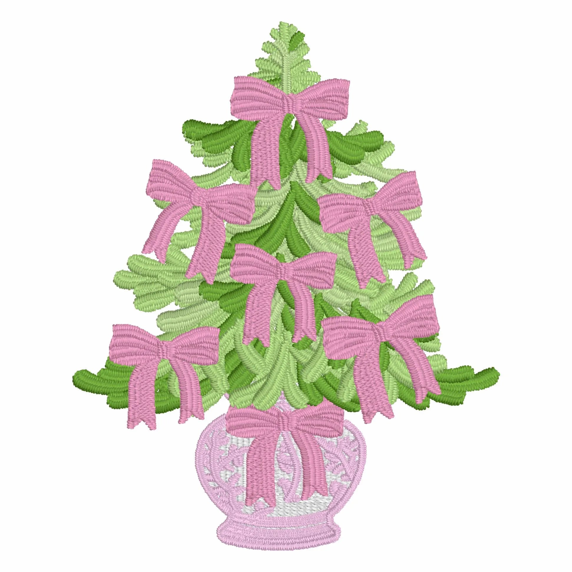 Chinoiserie Bow Christmas Tree Embroidery Design: Grandmillennial Stitch Files, Instant Download, 10 Formats