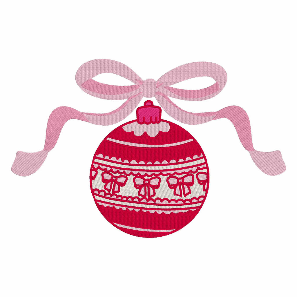 Grandmillennial Bow Christmas Ornament Embroidery Design: 4 & 8 inch (10 Formats)