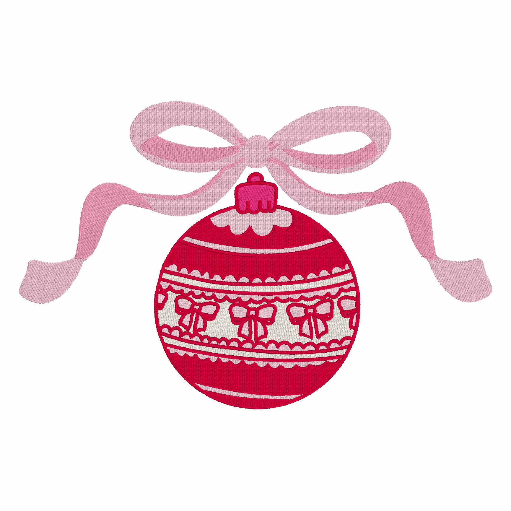 Grandmillennial Bow Christmas Ornament Embroidery Design: 4 & 8 inch (10 Formats)