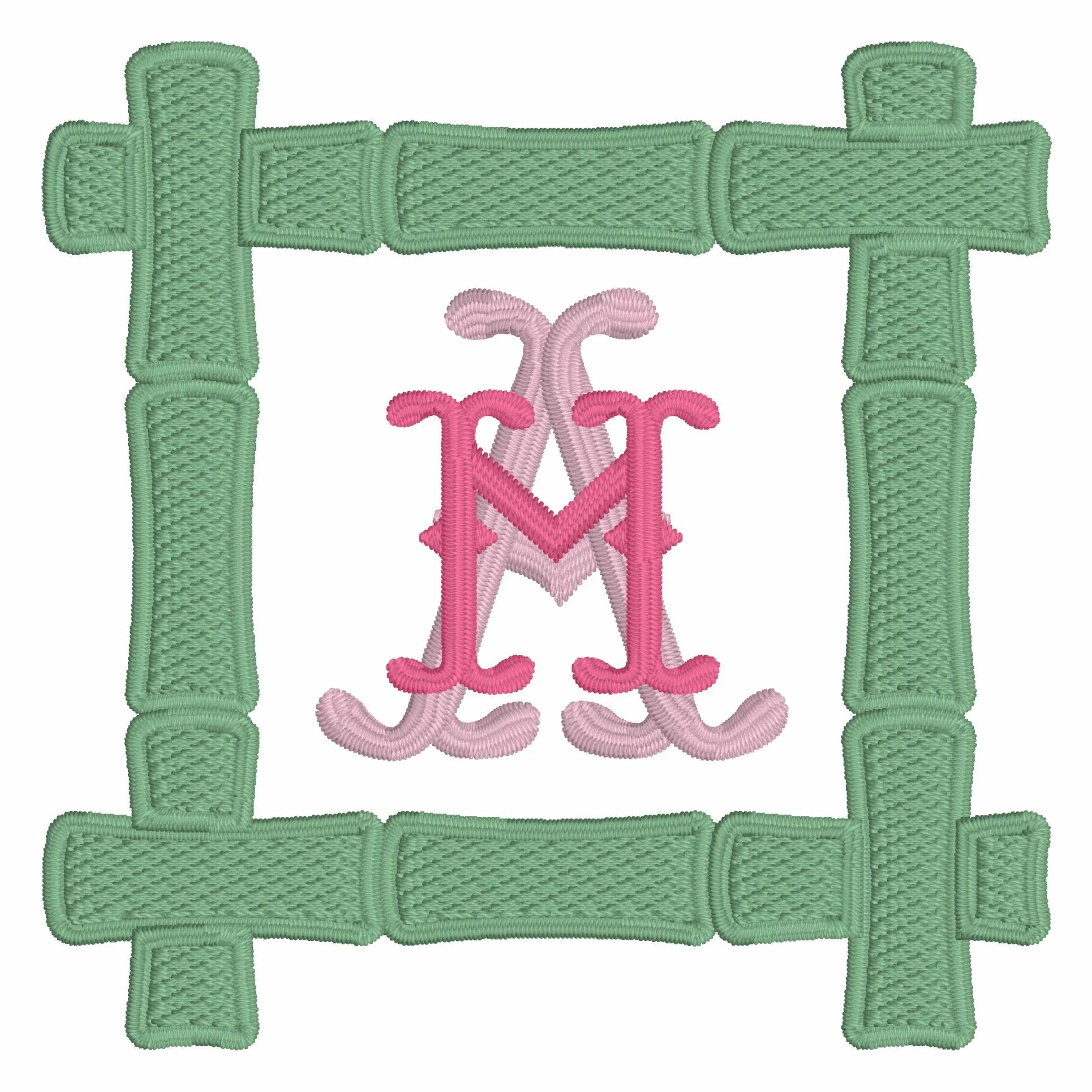Bamboo Monogram Frame fits 4in Hoop Embroidery Design 10 Stitch Formats Instant Downloads