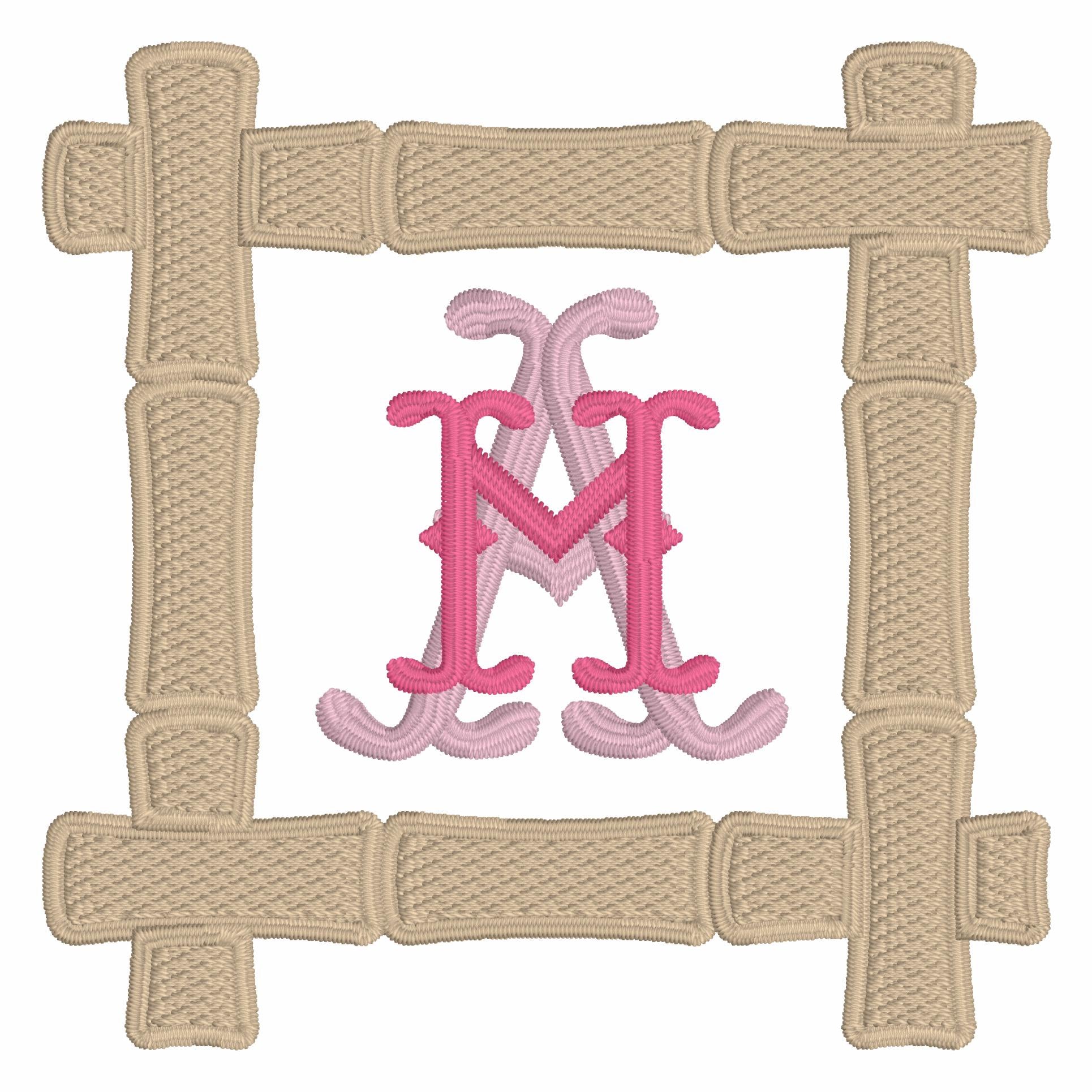 Bamboo Monogram Frame fits 4in Hoop Embroidery Design 10 Stitch Formats Instant Downloads