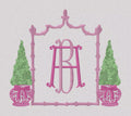 Chinoiserie Christmas Topiary Crest Embroidery Design: Bamboo Monogram Frame (10 Formats)