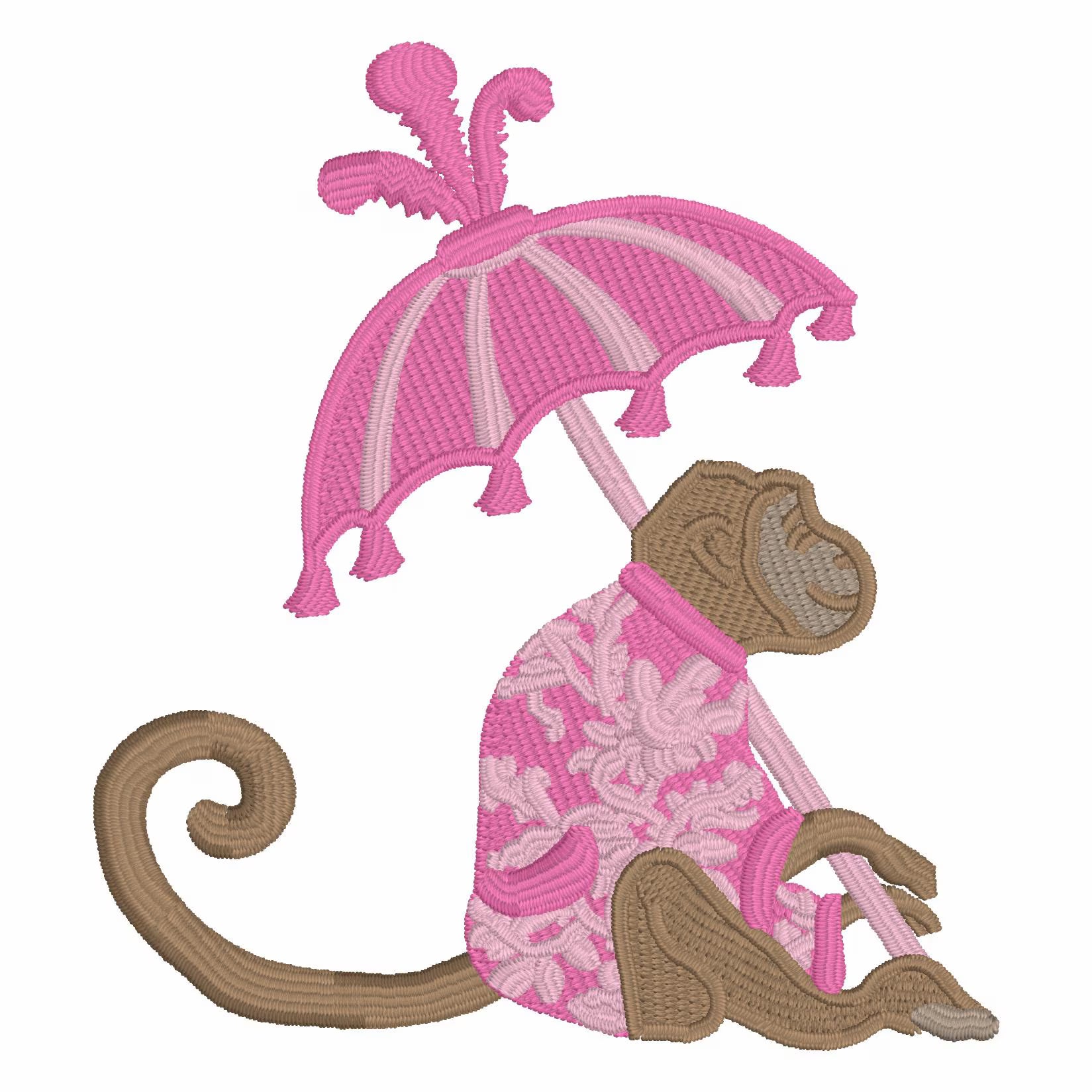 4x4 Chinoiserie Monkey Embroidery Design: Chimp with Parasol (9 Formats - Digital Download)